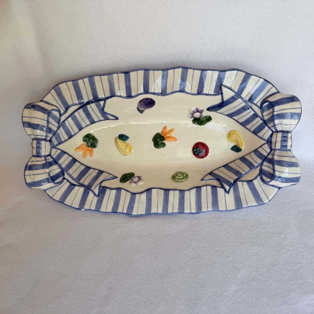 Vintage 1994 Fitz & Floyd Ceramic Serving Tray Vegetable Ribbon Cottagecore